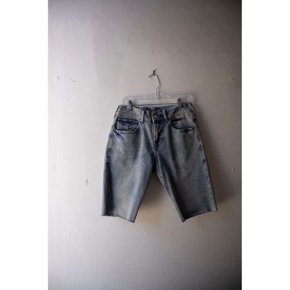 True Religion Mens Light Wash Blue Denim Cut Off Shorts Horseshoe Logo 32